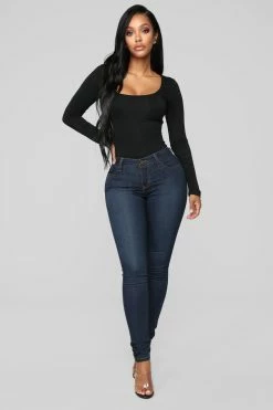 Fashion Nova Classic Mid Rise Skinny Jeans - Dark Denim