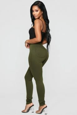 Fashion Nova Super High Waist Denim Skinnies - Olive