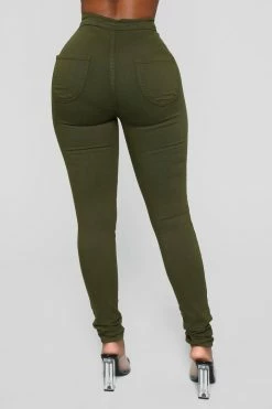 Fashion Nova Super High Waist Denim Skinnies - Olive