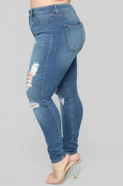 Fashion Nova Main Squeeze High Rise Distressed Jeans - Medium Blue Wash Skinny Jeans