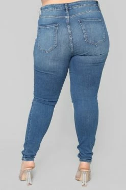Fashion Nova Main Squeeze High Rise Distressed Jeans - Medium Blue Wash Skinny Jeans