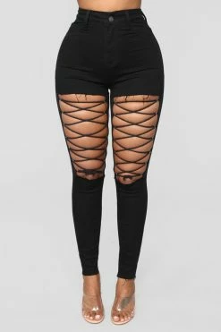 Fashion Nova Nicola High Rise Lace Up Skinny Jeans - Black