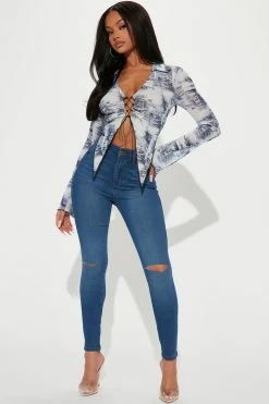 Fashion Nova Classic High Waist Knee Slit Skinny Jeans - Dark Wash