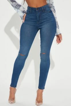 Fashion Nova Classic High Waist Knee Slit Skinny Jeans - Dark Wash