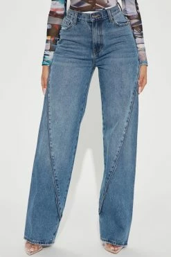 Fashion Nova Zip Me Up Wide Leg Jeans - Medium Wash