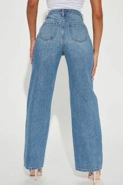 Fashion Nova Straight Leg Jeans Diamante Embellished Straight Leg Jean - Medium Wash