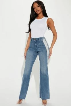 Fashion Nova Tell Me More Distressed Flare Jean - Dark Wash Flare Jeans