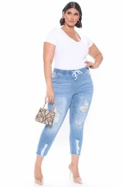 Fashion Nova Skinny Jeans Somewhat The Same Jogger Jeans - Light Blue Wash