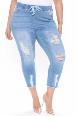 Fashion Nova Skinny Jeans Somewhat The Same Jogger Jeans - Light Blue Wash