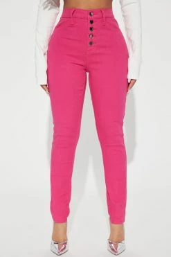 Fashion Nova Exposed Heart Button Stretch Skinny Jeans - Pink