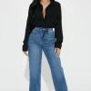 Fashion Nova Petite Night Out In Paris Straight Leg Jeans - Medium Blue Wash Skinny Jeans