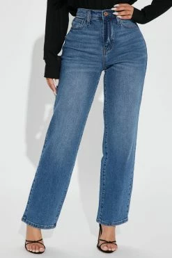 Fashion Nova Petite Night Out In Paris Straight Leg Jeans - Medium Blue Wash Skinny Jeans