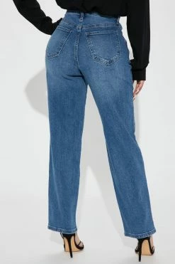 Fashion Nova Petite Night Out In Paris Straight Leg Jeans - Medium Blue Wash Skinny Jeans