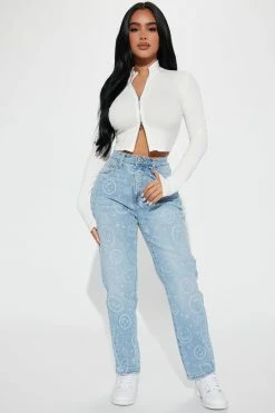 Fashion Nova Happy Face High Rise Mom Jeans - Medium Blue Wash