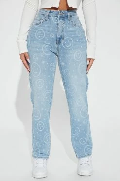 Fashion Nova Happy Face High Rise Mom Jeans - Medium Blue Wash