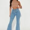 Fashion Nova Laguna Beach Lace-Up Flare Jeans - Medium Wash