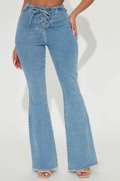 Cheap โ Fashion Nova Laguna Beach Lace-Up Flare ๐ Jeans - Medium Wash ๐ 6 Fashion Nova Laguna Beach Lace-Up Flare Jeans - Medium Wash
