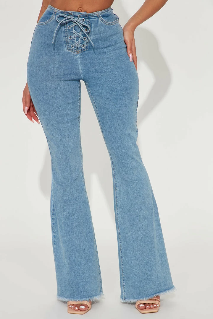 Cheap โ Fashion Nova Laguna Beach Lace-Up Flare ๐ Jeans - Medium Wash ๐ 4 Fashion Nova Laguna Beach Lace-Up Flare Jeans - Medium Wash