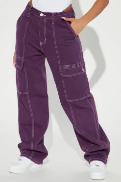 Fashion Nova 90's High Rise Cargo Jeans - Purple