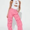Fashion Nova Buckle Up 90s Cargo Jeans - Pink Flare Jeans