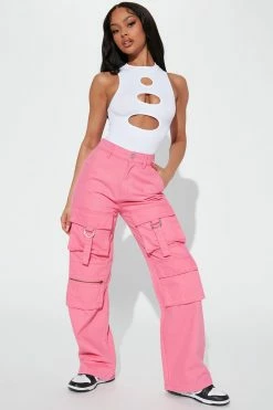 Fashion Nova Buckle Up 90s Cargo Jeans - Pink Flare Jeans