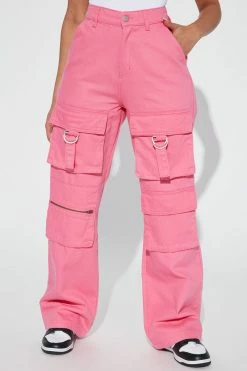 Fashion Nova Buckle Up 90s Cargo Jeans - Pink Flare Jeans