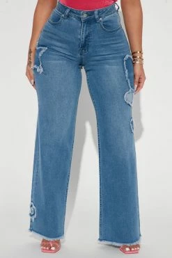 Fashion Nova Melt My Heart Wide Leg Jeans - Medium Blue Wash