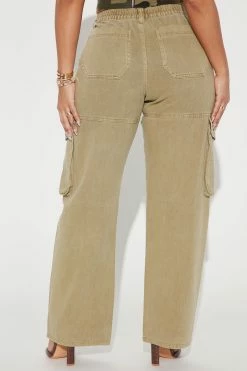 Fashion Nova Catch My Drift Easy Waist High Rise Cargo Jeans - Olive Baggy Jeans