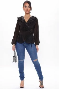 Fashion Nova Kiara Slit Knee Stretch Skinny Jeans - Medium Blue Wash