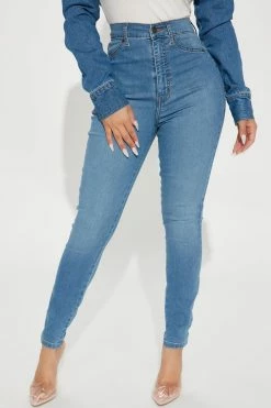 Fashion Nova Petite Flex Game Strong Super High Rise Skinny Jeans - Light Blue Wash