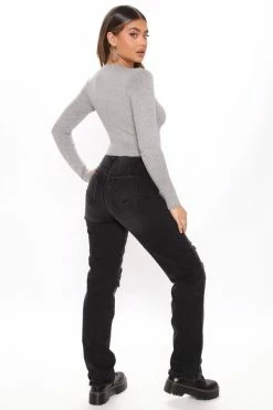 Fashion Nova Curvy And I Like It Straight Leg Jeans - Black