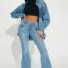 Fashion Nova Outlaw Embellished Mid Rise Flare Jeans - Medium Wash