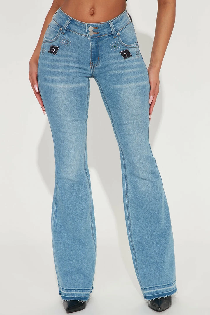 Cheap π₯ Fashion Nova Outlaw Embellished Mid Rise Flare π Jeans - Medium Wash π 4 Fashion Nova Outlaw Embellished Mid Rise Flare Jeans - Medium Wash