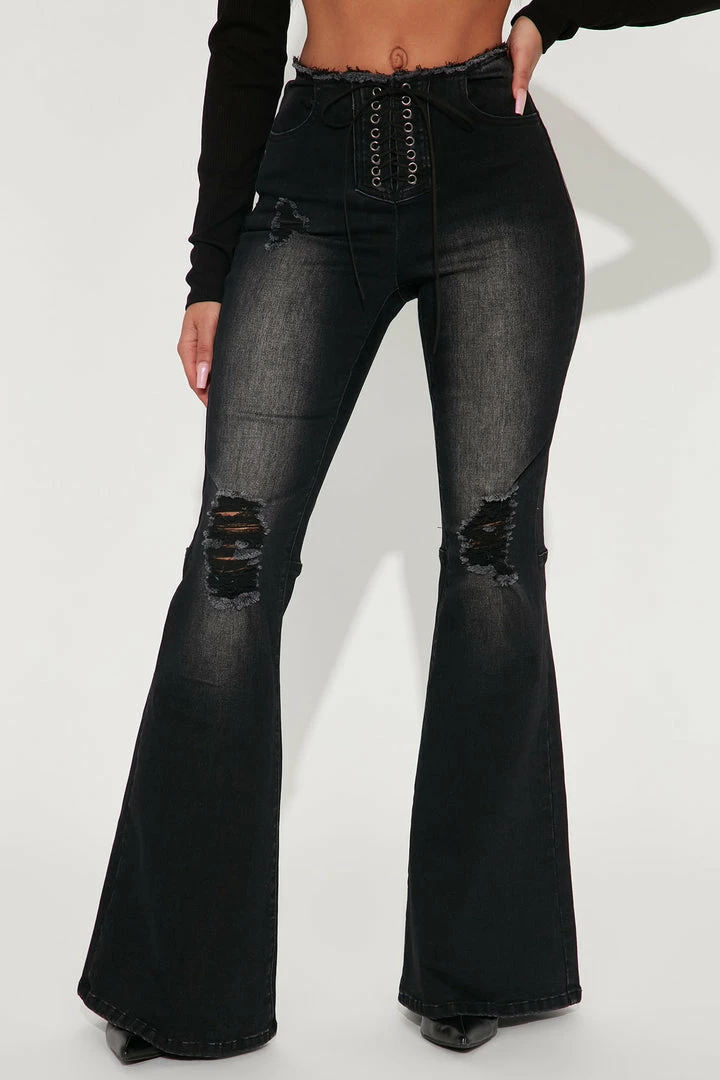 Discount π₯ Fashion Nova Such A Mood Lace Up Ripped Flare π Jeans - Black π 4 Fashion Nova Such A Mood Lace Up Ripped Flare Jeans - Black