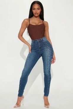 Fashion Nova Rip It Up High Rise Skinny Jeans - Medium Blue Wash