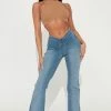 Fashion Nova Heart Breaker V Front Ruched Flare Jeans - Light Wash