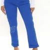 Fashion Nova Straight Leg Jeans Just A Hint Ultra High Rise Roll Cuff Slim Straight - Blue