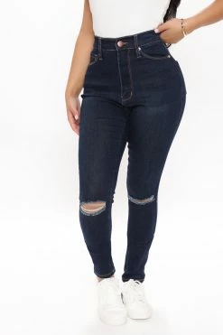Fashion Nova Kiara Slit Knee Stretch Skinny Jeans - Dark Wash