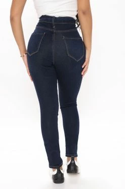 Fashion Nova Kiara Slit Knee Stretch Skinny Jeans - Dark Wash