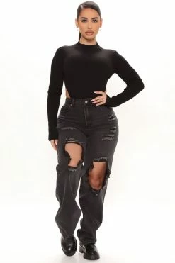 Fashion Nova Go Bestie Ripped Straight Leg Jeans - Black