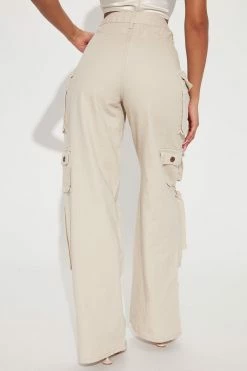 Fashion Nova Lily High Rise Distressed Cargo Jeans - Tan Baggy Jeans