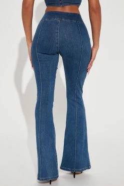 Fashion Nova Name In Lights Low Rise Belted Flare Jeans - Medium Wash