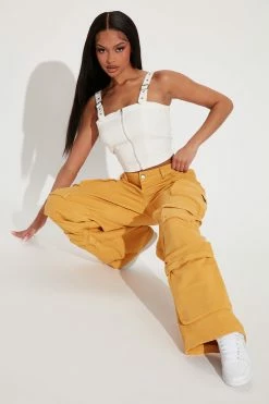 Fashion Nova Flare Jeans Tokyo Nights High Rise Cargo Jean - Gold