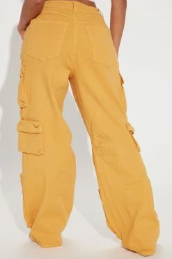 Fashion Nova Flare Jeans Tokyo Nights High Rise Cargo Jean - Gold