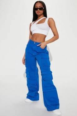 Fashion Nova Baggy Jeans Tokyo Nights High Rise Cargo Jean - Blue
