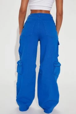 Fashion Nova Baggy Jeans Tokyo Nights High Rise Cargo Jean - Blue