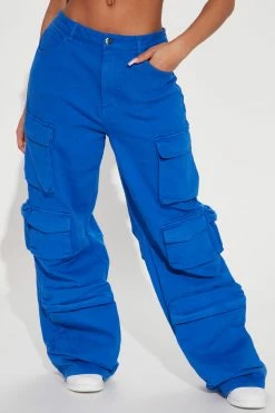 Fashion Nova Baggy Jeans Tokyo Nights High Rise Cargo Jean - Blue