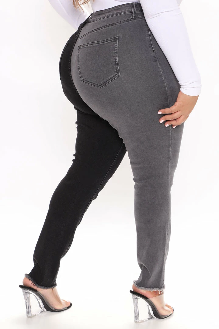 Fashion Nova Half And Half Contrast High Rise Skinny Jeans - Black/Grey
