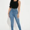 Fashion Nova Petite Dare Devil High Rise Skinny Jeans - Medium Blue Wash