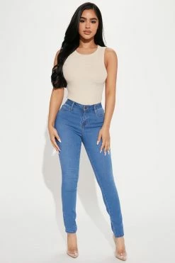 Fashion Nova Petite Classic Mid Rise Skinny Jeans - Medium Blue Wash